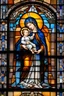 Placeholder: a multicolored, stained, spectral, glass fragment, Mother Mary holding baby Jesus