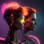 Placeholder: pretty cyber woman, cables, futuristic, blood, black, gold, brown, decorative color feathers, simétrico, circuits, neon style, a lot of led lights, fog, rain, vibrant color, highly detailed, art stations, concept art, smooth, unreal engine 5, god rays, ray tracing, RTX, lumen lighting, ultra detail, volumetric lighting, 3d, finely drawn, high definition, high resolution.