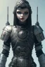 Placeholder: Gaspunk Wednesday Adams, in a black knight armour,a beautiful full frame portrait digital painting of futuristic, wide angle view, close-up, macro lens, centered camera, titanium accents, intricate details, small minutiae, tiny features, particulars, colorful, 8k, least ambient occlusion, volumetric lighting, volumetric clouds