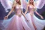 Placeholder: castle in background, beautiful, soft, big smiling, straight and long blonde hair, blues eyes, dewy and shiny atmosphere, diamond crown, long fairy wings in the back, full head, pink veil clothes