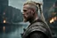 Placeholder: photorealistic portait of henry cavell as viking with blonde undercut tribal tattoos modern fantasy dark cityscape