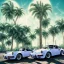 Placeholder: 1980's aesthetic vaporwave palm trees and spheres and Porsche with lightning