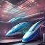 Placeholder: an abstract painting of a maglev train, cyberpunk