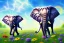 Placeholder: large flowers and happy elephant and blue sky