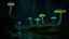 Placeholder: Glowing mushrooms, stalactites, stalagmites, underground lake, bats, silence, murmuring water, smell of dampness, moss, style: fantasy, lighting: bioluminescent, colors: green, blue, purple, camera: 105mm, perspective: third person, detail: high, focus: on the glowing mushroom