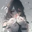 Placeholder: Pictures of a girl with a white background holding white roses covering her face Like from a anime movie, digital art, anime, 4k, full details, high resolution