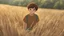 Placeholder: Timmy a young boy with brown short hair, exploring an empty field with excitement, discussing his vision, detailed, masterpiece, perfect eyes, HD, high resolution, 4k, ghibli style