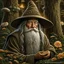 Placeholder: Gandalf, painted, digital painting, 24k, high resolution, highly detailed, cozy, forest with leafs, mushrooms and flowers, smooth, art by JOHN STEPHENS