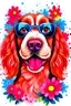 Placeholder: A detailed illustration of a happy Cocker Spaniel dog face, wearing trendy sunglasses, t-shirt design, flowers splash, t-shirt design, in the style of Studio Ghibli, pastel tetradic colors, 3D vector art, light background, cute and quirky, fantasy art, watercolor effect, bokeh, Adobe Illustrator, hand-drawn, digital painting, low-poly, soft lighting, bird's-eye view, isometric style, retro aesthetic, focused on the character, 4K resolution, photorealistic rendering, using Cinema 4D