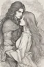 Placeholder: Dnd style, Young man hugging a woman with long hair from behind