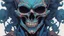 Placeholder: a close up of a person with a skull on their head, blue and black colors, anime skull portrait man, scary detailed art in color, hiroyuki-mitsume takahashi, nychos art aesthetic, half man half skeleton, anime cyberpunk art, colored manga art, rossdraws pastel vibrant, hot colors. insanely detailed, beautiful anime portrait, stunning anime face portrait, scary art in color