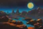 Placeholder: Rocks, night, 2000's sci-fi movies influence, otto pippel impressionism painting