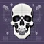 Placeholder: FLAT VECTOR LAYERED IMAGE OF CYBERNETIC SKULL PARTS IN A SCHEMATIC, BLACK AND WHITE, AUTOCAD, FINE LINE BLUEPRINT,