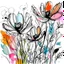 Placeholder: Clip art of Sketched flowers with black ink and filled with abstract watercolor