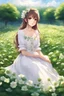 Placeholder: a girl in a white dress sitting in a field of clovers, cute anime girl portrait, beautiful anime portrait, realistic anime art style, realistic cute girl painting, portrait anime girl, smooth anime cg art, detailed portrait of anime girl, portrait of girl in flower field, realistic anime style at pixiv, cute anime waifu in a nice dress, realistic anime artstyle