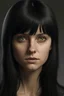 Placeholder: ein realistisches Foto einer Frau mit dunklen Haaren, bangs und schwarzebn Augen