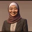 Placeholder: a portrait of smiling moslem woman. 60 years old. indonesian. carricature. thin face. small body. wearing black headscarf. warm undertone brown face skin. black eye pupils. oblong face shape. formal blazer dress. pixar style. 3D. 4k. portrait. highly detailed. sharp focus. high resolution. full color. cinema lighting