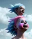 Placeholder: Ultra realistic speed clouds sky scene, wide angle view, sweet childs falling down, inflatable color clothing, free jumping flying, many trinkets, monster hair, hair monster, many jelly beans, balls, smile, happy, circus style, extreme, wind, clouds sea, 20,000 feet altitude, stratosphere, soft color, highly detailed, unreal engine 5, ray tracing, RTX, lumen lighting, ultra detail, volumetric lighting, 3d, finely drawn, high definition, high resolution.