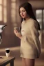 Placeholder: young woman talk to a penguin in coffee-shop