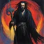 Placeholder: Art by Kupka: John Travolta Zombie with black dreads and black wild beard as a fantasy necromancer holding a glowing black ram staff and wearing black magic robes