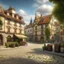 Placeholder: Generate an image of a historic European village square with cobblestone streets, charming old buildings, and a lively market. Capture the essence of a bygone era."