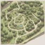 Placeholder: map, large camp ground, top view, comic book, sketch, nature, paths, large tree