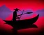 Placeholder: Charon the ferryman in his boat on the river Styx, red black purple colours, 8k, high definition, fantasy art, winding river, sharp jagged rocks, high contrast colours, sharp colours