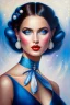 Placeholder: Painting a Beautiful Woman faces white background,pleasant face,big eyes, bright eyes,fantasy art,blue dress, high heels, pearls around the neck, earrings in, fantasy, high quality