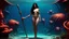 Placeholder: This image appears to be a digital illustration depicting a nude female figure standing in front of a surreal, fantastical background featuring large, red sea creatures or organisms. The figure has long, dark hair and is holding a staff or wand. The overall style and subject matter suggest this is a fantasy or occult-themed digital artwork