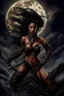 Placeholder: A dramatic digital painting portraying a warrior girl under the Moon, veins pulsing, claws of temptation visible, soul in turmoil. In the style of Luis Royo and Boris Vallejo and Giger, vivid colors, swirling brushstrokes, highly detailed, 8k resolution, surrealistic., juicy emotions, painting, gloomy fantasy, gloomy day, dark world, portrait, oil and graphite, wide strokes, a weaving frame around, by Ryohei Hase, Agnes Cecile, Raymond Swanland, Anne Bachelier