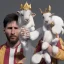 Placeholder: messi as king with wearing crown and king stuffs and clothes and holding a little white goat on his hand ,hyperrealistic,8k,detailed,rendered.texrured.