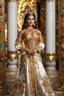 Placeholder: Full body gorgeous photography HD ultra realistic natural skin beauty of young mexican woman, dressing traditional gown Mexico beautiful, shiny hard eyes, make up, shiny baubles, ornate, large gemstones, shiny molten golden metalics, shiny ornaments flowers patterns, luxury dress,luxury jewelry diamonds background,brown hair, high definition, high res,establishing shot, mariachi dancer