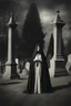 Placeholder: Ghost in a gothic graveyard in style of an old photograph