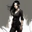 Placeholder: pretty girl, aged 15, black hair, black jumpsuit, dystopia, athletic