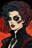 Placeholder: museum quality color woodcut of a dystopian goth punk female vagabond vampire with highly detailed hair and facial features , in the style of Gustave Baumann, with a fine art aesthetic, highly detailed, finely cut ,8k render,