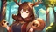 Placeholder: Two Girl, doy, forest, , deer hoof foot, brown hair,, deer face, deer tail, deer hoof hand