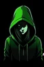 Placeholder: hacker girl in a hooded sweater as black and green as for a logo