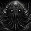 Placeholder: Create a monochromatic Black Metal album cover of a very detailed beholder