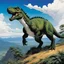 Placeholder: (in the style of Orion, by Masamune Shirow) a t-rex on the top of his hill