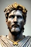 Placeholder: Ultra Realistic image, Roman sculpture, white marble material, Lionel Messi, gold Laurel leaves wreath, renaissance ornaments, one gold star in heart, marble and gold ornaments background, chisel style, waist up portrait, emperor style, epic, celestial, cinematic lighting, God light, god rays, 4k resolution, smooth details, ornate details, soft lighting, unreal engine 5, art station, substance 3d.