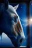 Placeholder: grandpa horse portrait with background star field seen in the window of a boat, 4 k, trending art, depth of field