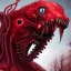 Placeholder: red, tentacle monster, teeth, horror, detailed, realistic, gore, eyes, 4K, fantasy, scary, demonic, hyper realistic, huge,