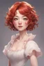 Placeholder: A short girl with thick short wavy red hair, narrow kind eyes with an enthusiastic look. A wide oval face is decorated with an upturned nose and small lips in the style of genshin impact, a full-length ballerina