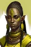 Placeholder: Generate a dungeons and dragons character portrait of the face of a young female Githyanki githyanki were tall and slender humanoids with rough, leathery yellow skin and bright black eyes that were sunken deep in their orbits. They had long and angular skulls, with small and highly placed flat noses, and ears that were pointed and serrated in the back side. They typically grew either red or black hair, which they styled in topknots. Their teeth were pointed.