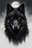 Placeholder: Portrait of an all black wolf with steel eyes a white patch of fur on its chest in the shape of the cresent moon