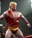 Placeholder: Donald trump wrestling fighter, naked torso, color breeches, suspenders, retro style, 80s, hot ambient, photo studio, red, gold, vibrant color, gradient, highly detailed, art stations, concept art, smooth, unreal engine 5, god rays, ray tracing, RTX, lumen lighting, ultra detail, volumetric lighting, 3d, finely drawn, high definition, high resolution.