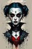 Placeholder: create a highly ethereal, darkly magical full body portrait illustration of a malevolent goth vampire girl , with highly detailed and deeply cut facial features, in the the style of JEAN-BAPTISTE MONGE and BILL SIENKIEWICZ, searing lines and forceful strokes, precisely drawn, boldly inked, with vibrant colors