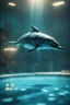 Placeholder: police dolphin in cyan pool in fallout 4 setting, bokeh, downlight, prize winning, depth of field, in the style of ivo caprino, backlight, aura