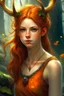 Placeholder: pretty girl, aged 13, ginger, conventionally attractive, realism, dreamy, tight top, bright clothes, full length, faun, satyr