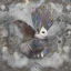 Placeholder: white platinum rabbit with blue third aye and butterfly wings, aboriginal, dot painting, indiginous, dot, mud, dream-time, abstract, dots, natural pigment, extremely sharp detail, finely tuned detail, ultra high definition, 8 k, unreal engine 5, ultra sharp focus, art germ and Paul Lewin and Kehinde Wiley